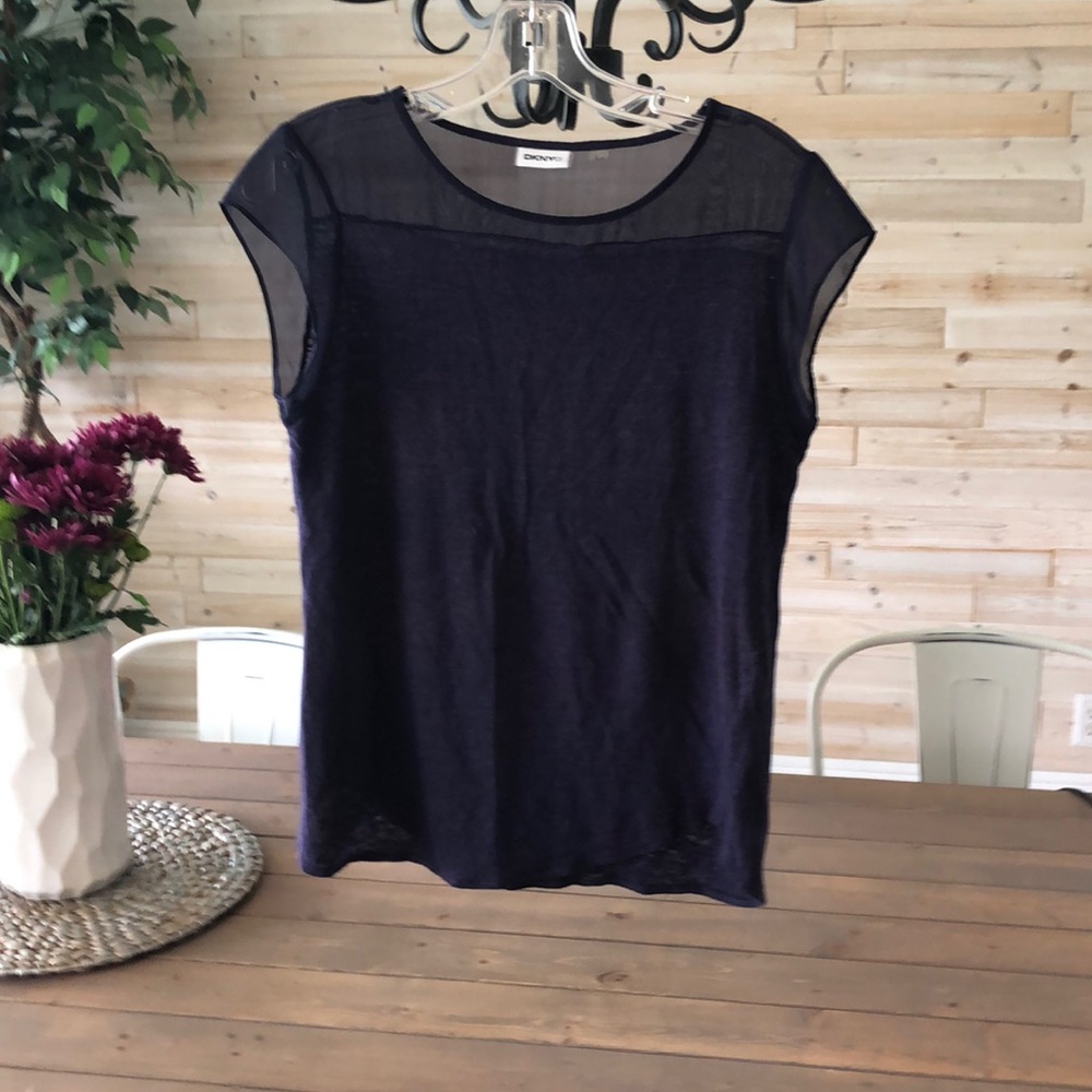 Short sleeved cotton and sheer T-shirt